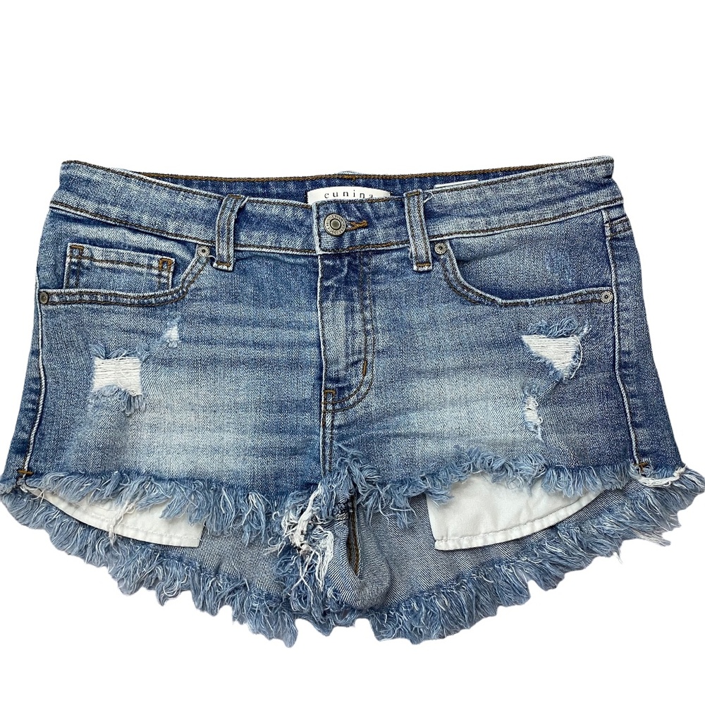 Lulu's Pixie Medium Wash Distressed Cutoff Low-Rise Denim Shorts (Size:M)